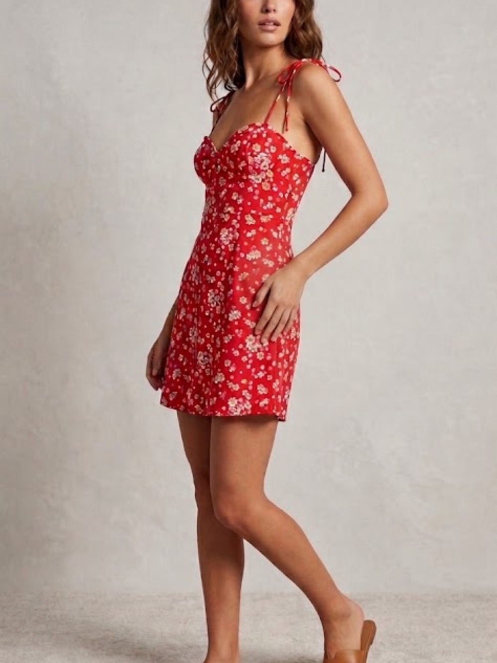 Princess Polly Red Floral Tie Strap Mini Dress Size 2